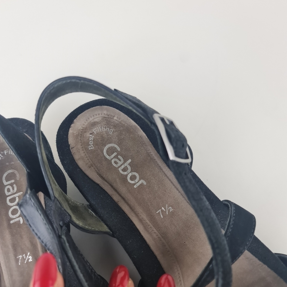 Gabor women suede black sandals embellished two strap size US 10 - Picture 8 of 12